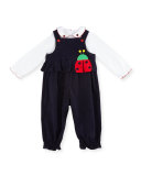 Corduroy Ladybug Overalls w/ Top, Navy/White, Size 12-24 Months