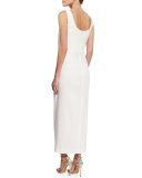 Sleeveless Drape-Front Sheath Dress, Cream