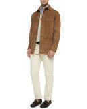 Suede Button-Front Shirt Jacket, Stone