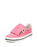 Leather Side-Zip Sneaker, Bubble Gum Pink