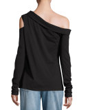 One-Shoulder Draped-Neck T-Shirt, Black