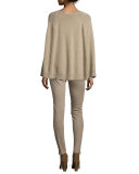 Knit Cashmere Cape-Sleeve Sweater, Oatmeal