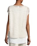 Short-Sleeve Glistening Linen-Blend Layered Top