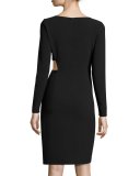Long-Sleeve Cutout Sheath Dress, Black