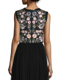 Sleeveless Embroidered Crop Top, Black