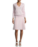 V-Neck Slash-Back Cashmere Sweater, Blush