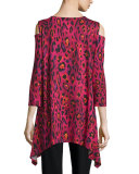 Latin Leopard Cold-Shoulder Tunic, Black/Multi, Plus Size