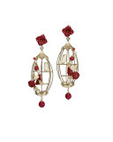 Lovebirds Carved Bone Drop Earrings, Red/White