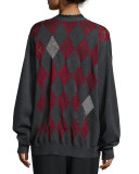 Argyle-Intarsia V-Neck Cardigan, Balsamic 