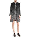 Leopard-Print Jewel-Neck Coat, Black/Gold