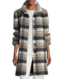 Plaid Alpaca-Blend Coat, White/Black