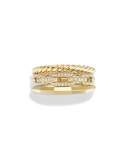 9.5mm Stax Three-Row 18K Chain Link Ring with Diamonds