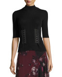 Half-Sleeve Turtleneck Corset Knit Sweater, Black