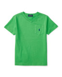 Cotton Jersey V-Neck Tee, Green, Size 5-7