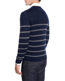 Cashmere-Cotton Striped Crewneck Sweater