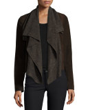 Suede & Ribbed-Knit Waterfall Jacket, Brown