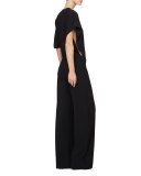 Short-Sleeve Belted Jumpsuit, Black