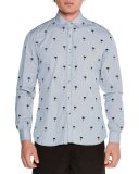 Embroidered Palm Tree-Print Shirt, Navy