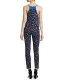 Sakura Cropped Floral Skinny Pants, Navy