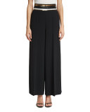 Sequined-Waist Wide-Leg Pants