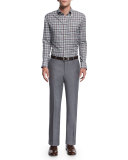 Flat-Front Flannel Trousers, Charcoal/Royal