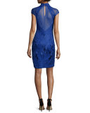 Cap-Sleeve Beaded Sheath Cocktail Dress 