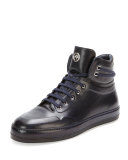 Leather High-Top Sneaker, Navy