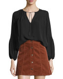 Ezbeth Silk Georgette Peasant Top, Caviar