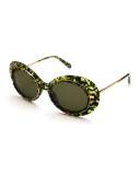 Iris Monochromatic Oval Sunglasses, Green