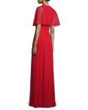 Silk Georgette V-Neck Gown, Paprika
