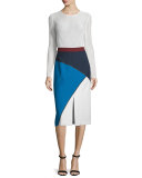 Geometric-Print Bonded Pencil Skirt