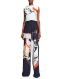 Millie High-Rise Abstract Pants, Navy