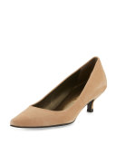 Poco Suede Kitten-Heel Pump, Cashew
