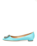 Hangisi Crystal-Buckle Satin Flat