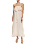 Sleeveless Ruffle-Trim Silk Popover Midi Dress, Pink