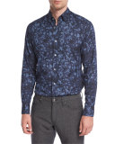Autumnal Print Sport Shirt, Blue