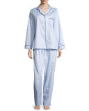 Fine Striped Long-Sleeve Pajama Set, Blue/White