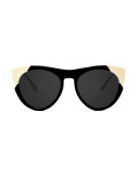 Zoubisou Cat-Eye Sunglasses, Black/Gold