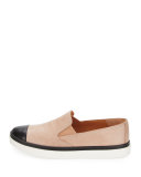 Danielle Cap-Toe Leather Skate Sneaker, Nude/Black