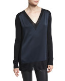 Vivienne Satin V-Neck Tunic, Navy