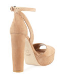 Hijinx Suede Chunky-Heel Sandal, Cashew