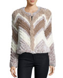 Chevron-Stripe Faux-Fur Jacket, Multi Beige/Tan