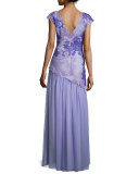 Cap-Sleeve Lace & Chiffon Gown, Purple