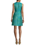 Floral Dome-Button Shift Dress, Teal