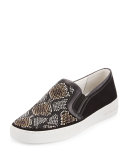 Leo Beaded Suede Slip-On Sneaker, Gray/Multi