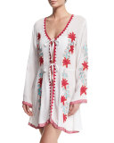 Embroidered Tie-Front Tunic Coverup