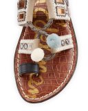 Gretchen Embroidered Lace-Up Flat Sandal, Multi