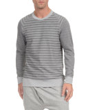 French Terry Striped Crewneck Sweatshirt, Light Gray Heather/Medium Heather Stripe