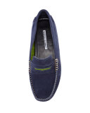 Terry-Trimmed Suede Driver, Navy