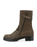 Buckles Suede Mid-Calf Boot, Hammer Ebano